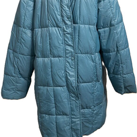 Womens Winter Coat with Fur Trim Hood-Teal with Brown Faux Fur, sz 3X - Picture 4 of 13